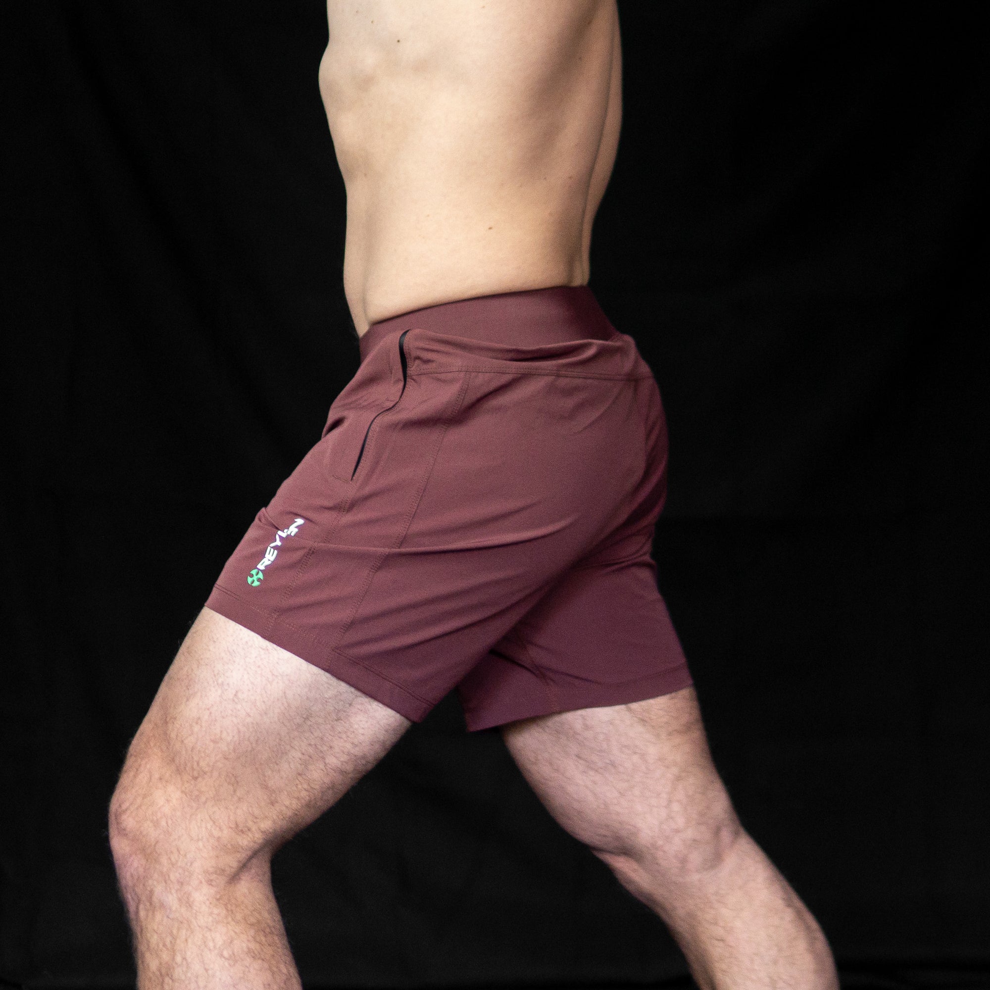 reyllen usa crossfit wod shorts for men chocolate brown worn side