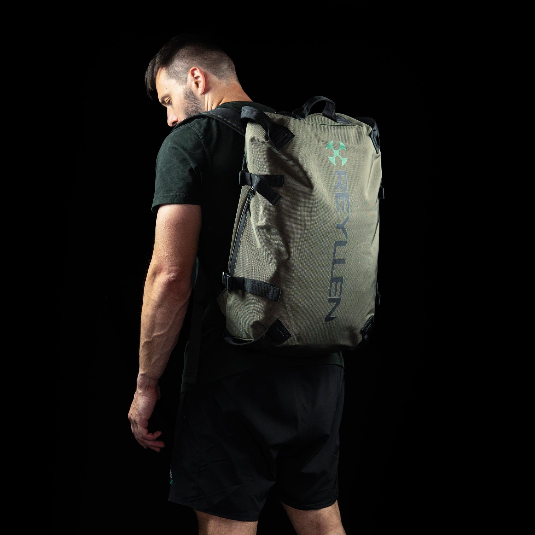 reyllen usa rx3 backpack for crossfit olive green worn