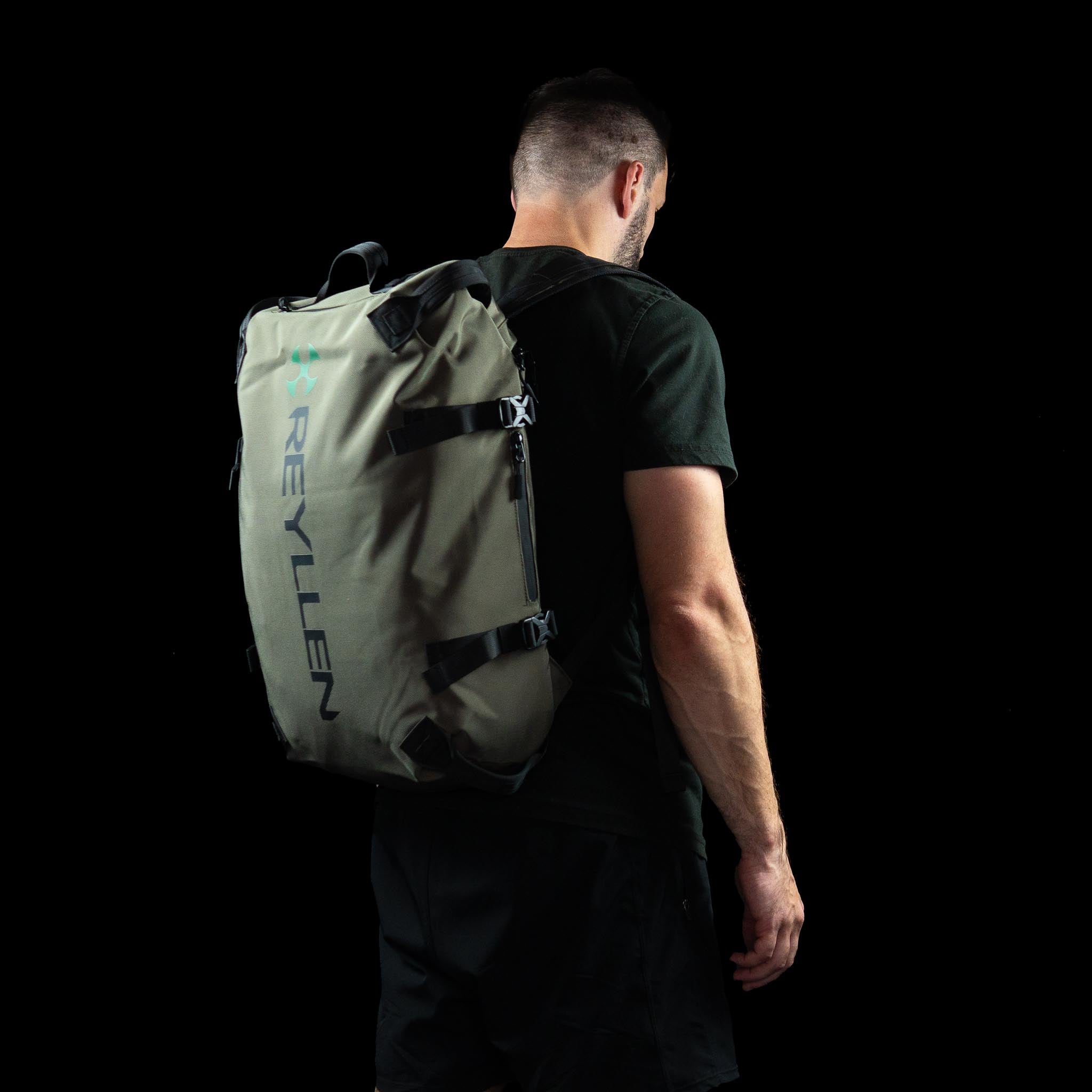 reyllen usa rx3 backpack for crossfit olive green side view worn