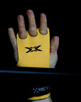 Reyllen X3 BumbleBee Crossfit Gymnastic Hand Grips - 3-hole worn on hand by the pull up bar