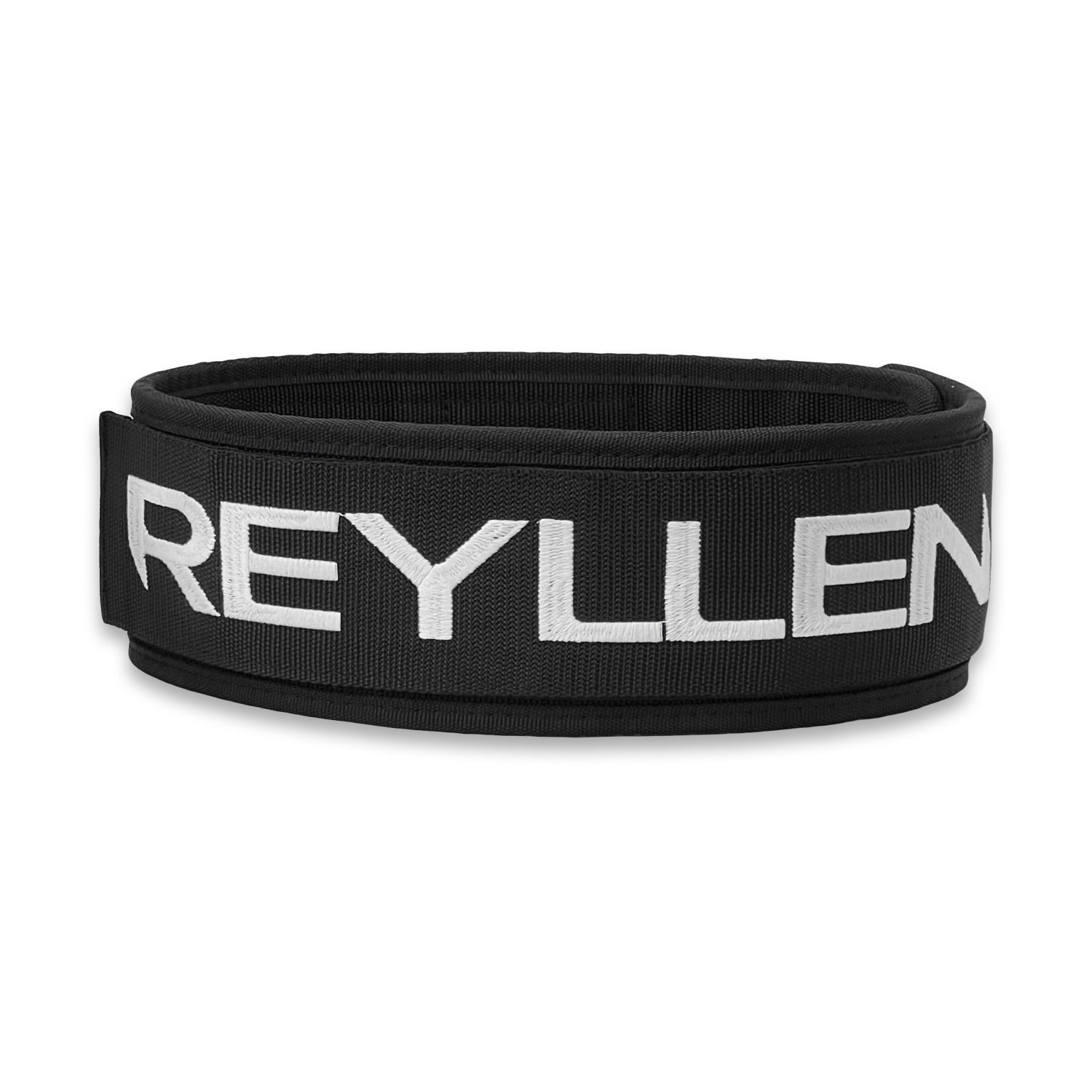 Reyllen GX Nylon 4" Weigh Lifting Belt Black - logo on velcro strap view 