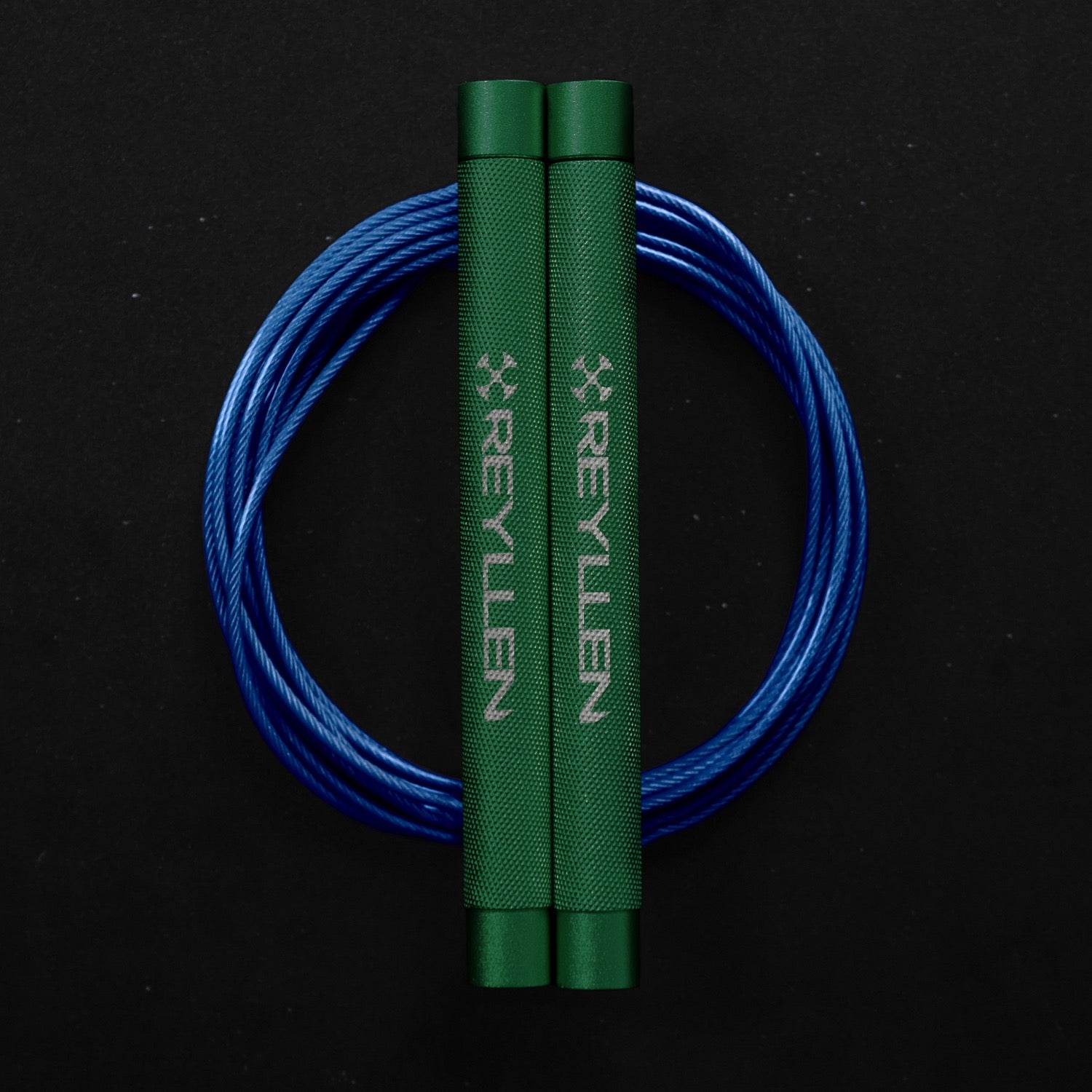 Reyllen Flare Mx Speed Skipping Jump Rope - Aluminium Handles - green with blue pvc coated cable