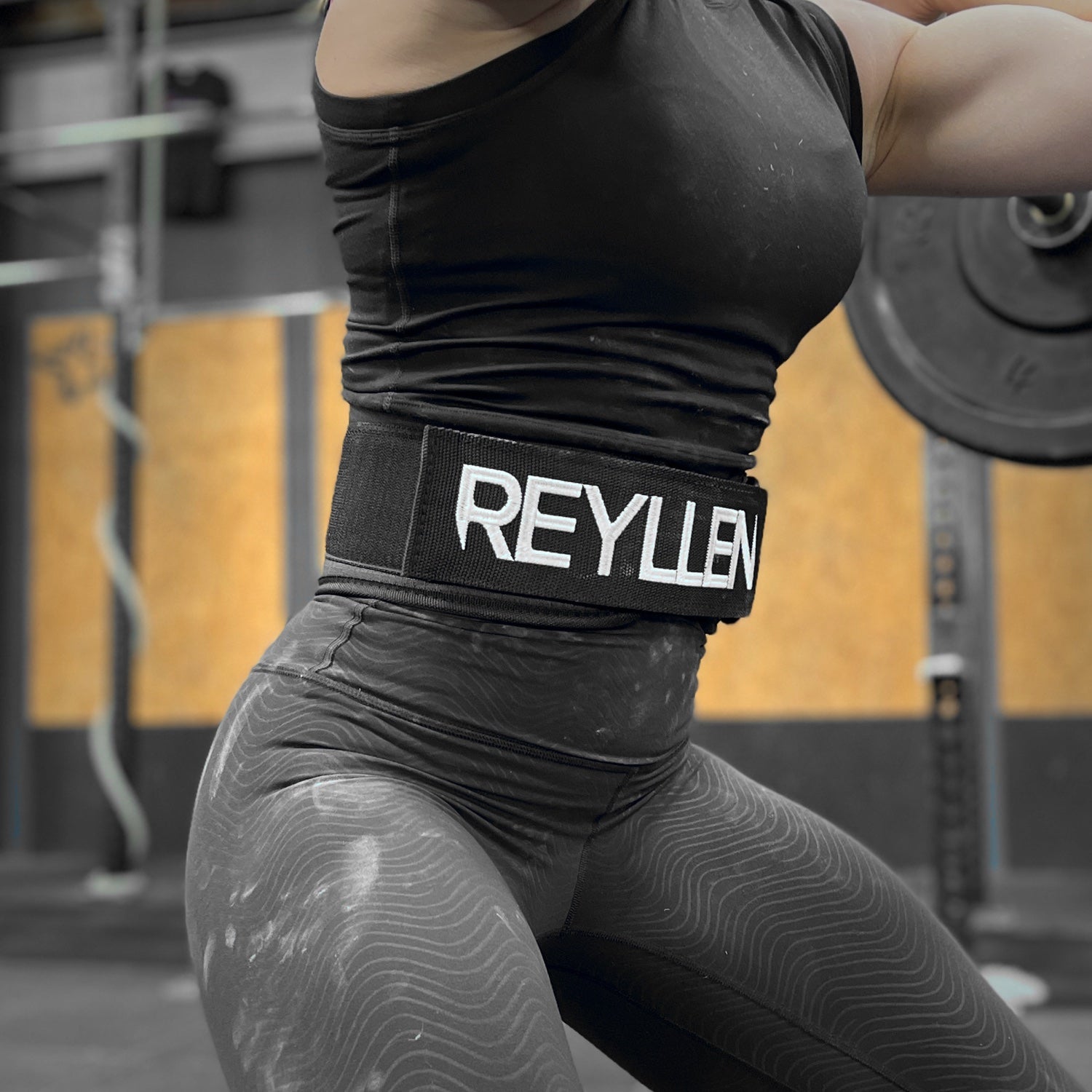 Reyllen X-Prime Weight Lifting Belt EVA Foam Core 5&quot; Taper - shown wearing by woman front side view