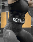 Reyllen X-Prime Weight Lifting Belt EVA Foam Core 5" Taper - shown wearing by woman front side view