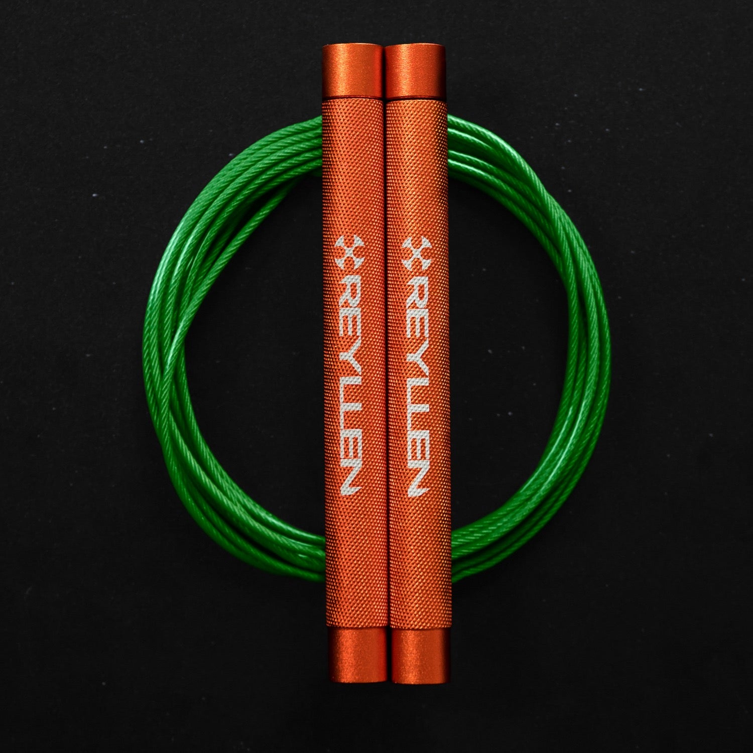 Reyllen Flare Mx Speed Skipping Jump Rope - Aluminium Handles - orange with green pvc cable