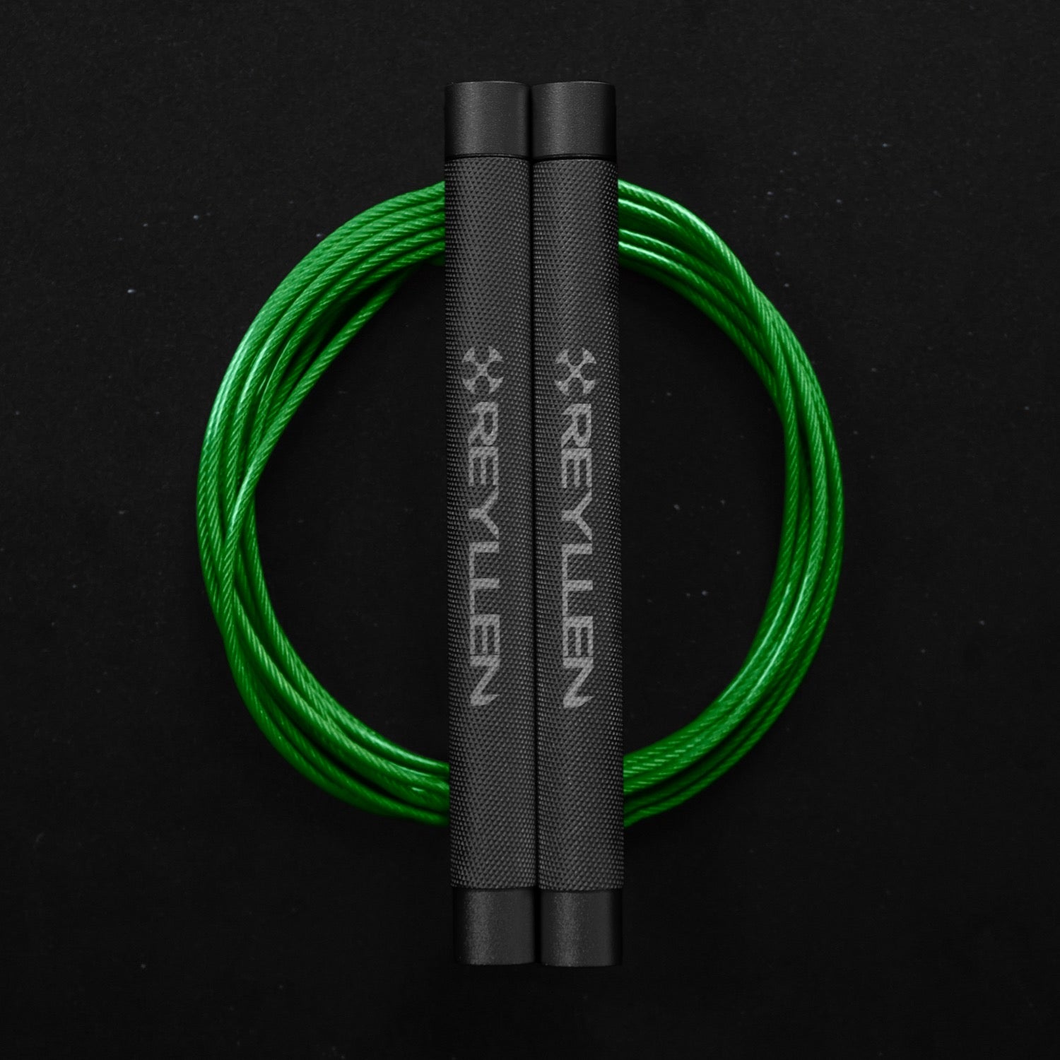 Reyllen Flare Mx Speed Skipping Jump Rope - Aluminium Handles - grey with green pvc cable