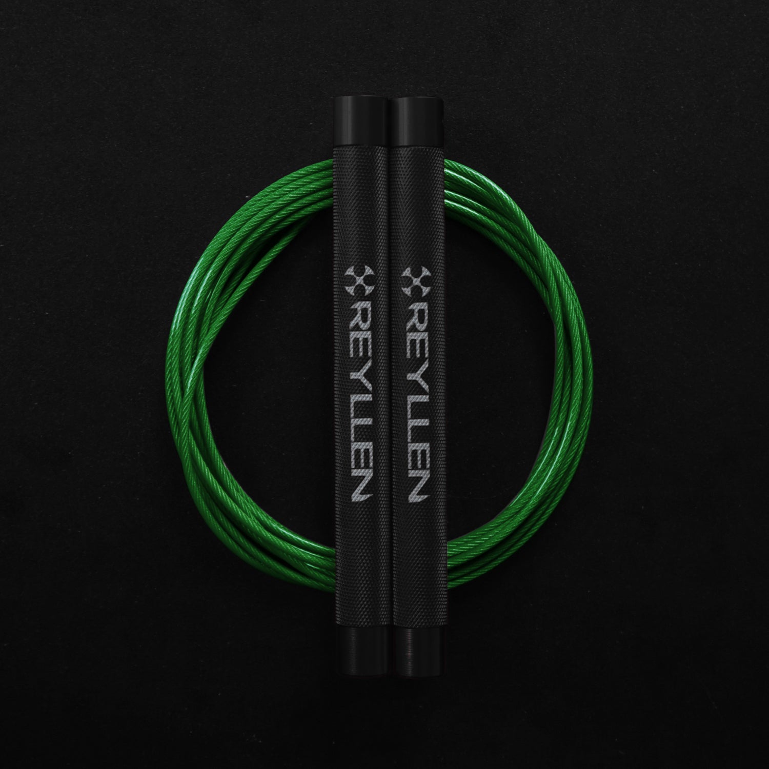 Reyllen Flare Mx Speed Skipping Jump Rope - Aluminium Handles - black with green pvc cable