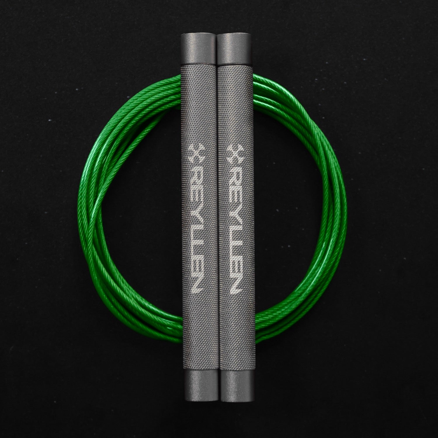 Reyllen Flare Mx Speed Skipping Jump Rope - Aluminium Handles - silver with green pvc cable