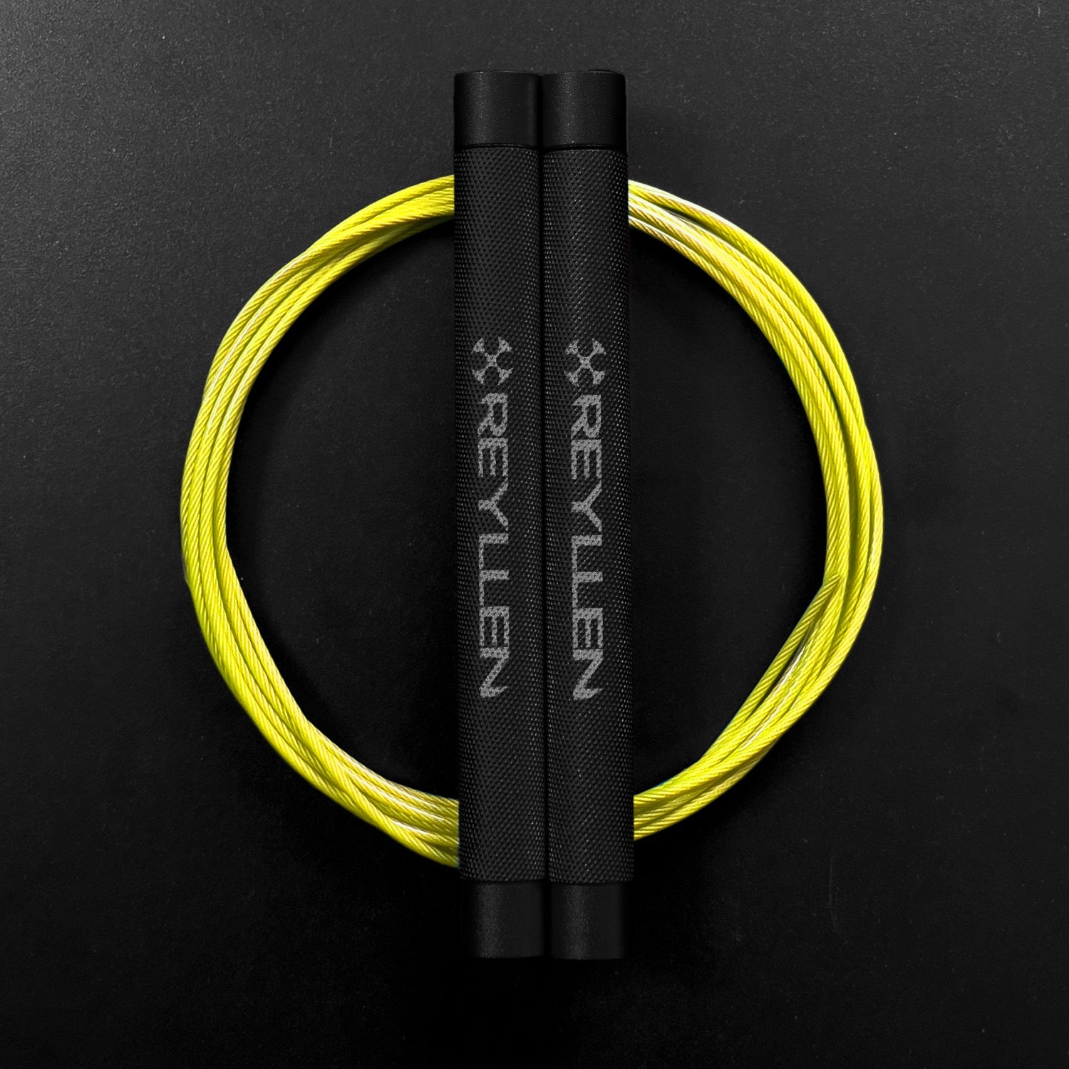 Reyllen Flare Mx Speed Skipping Jump Rope - Aluminium Handles - black with yellow nylon coated cable