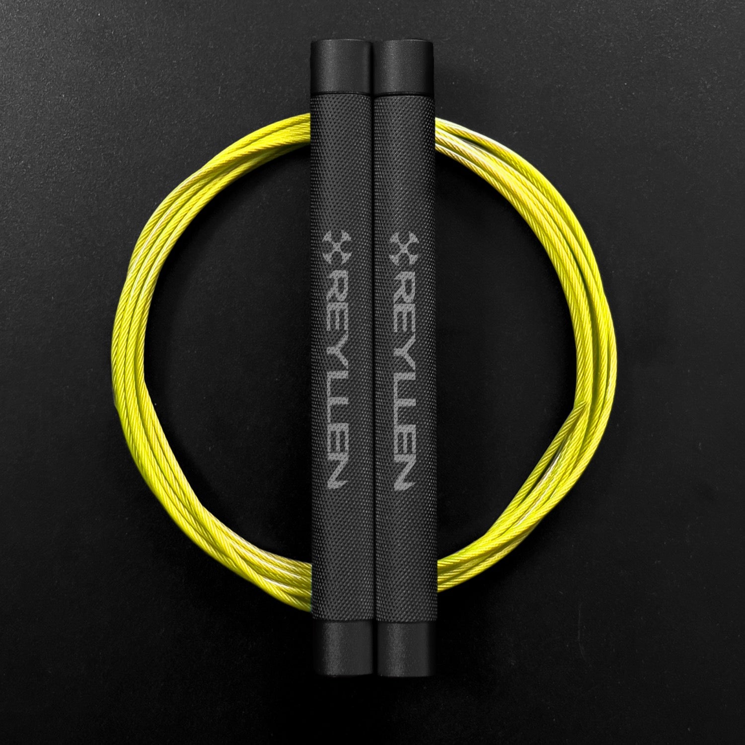 Reyllen Flare Mx Speed Skipping Jump Rope - Aluminium Handles - grey with yellow nylon coated cable