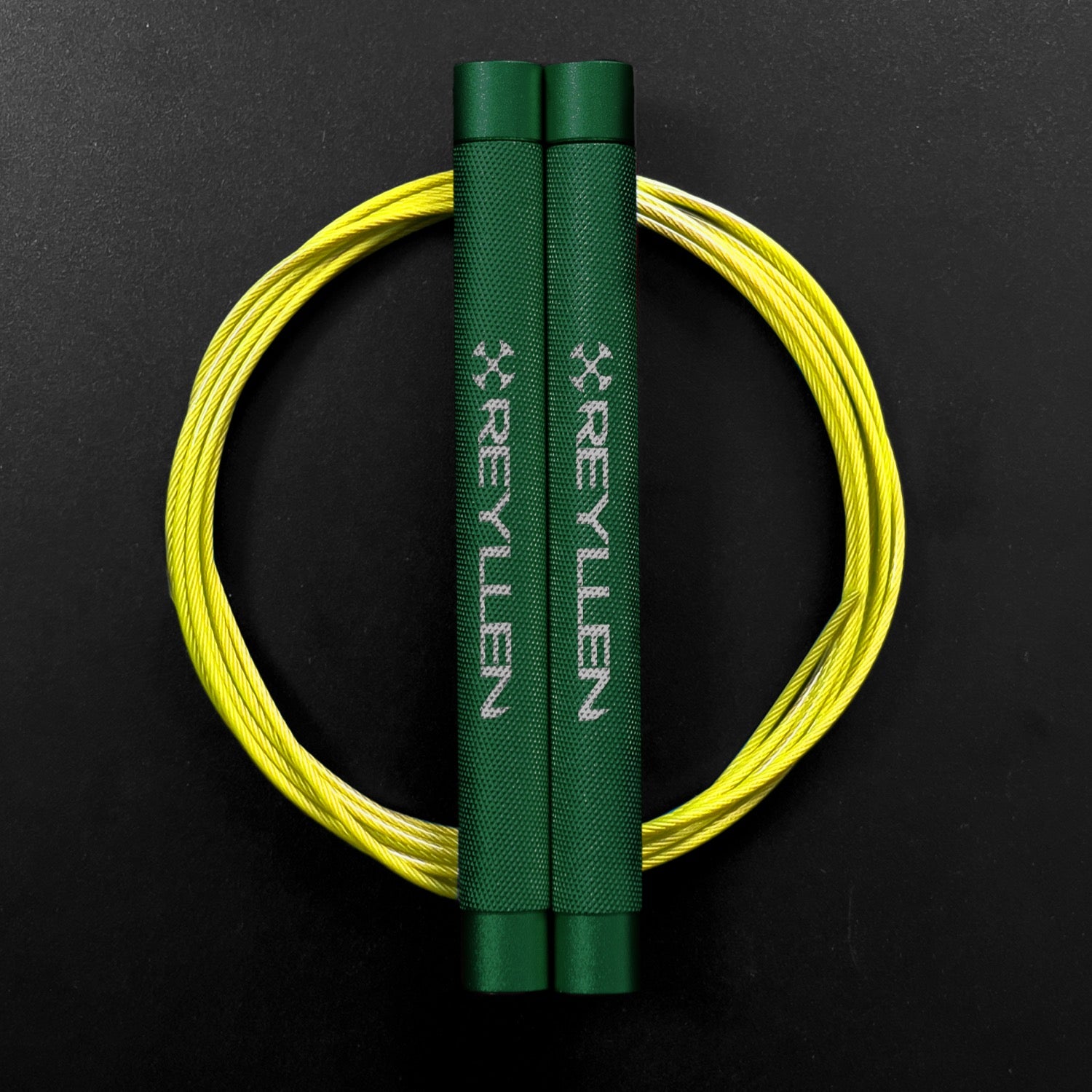 Reyllen Flare Mx Speed Skipping Jump Rope - Aluminium Handles - green with yellow nylon coated cable