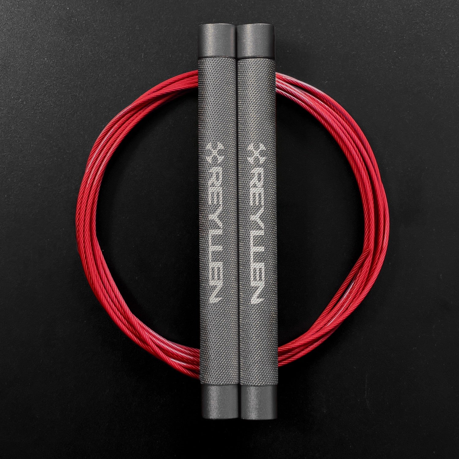 Reyllen Flare Mx Speed Skipping Jump Rope - Aluminium Handles - silver with red nylon coated cable