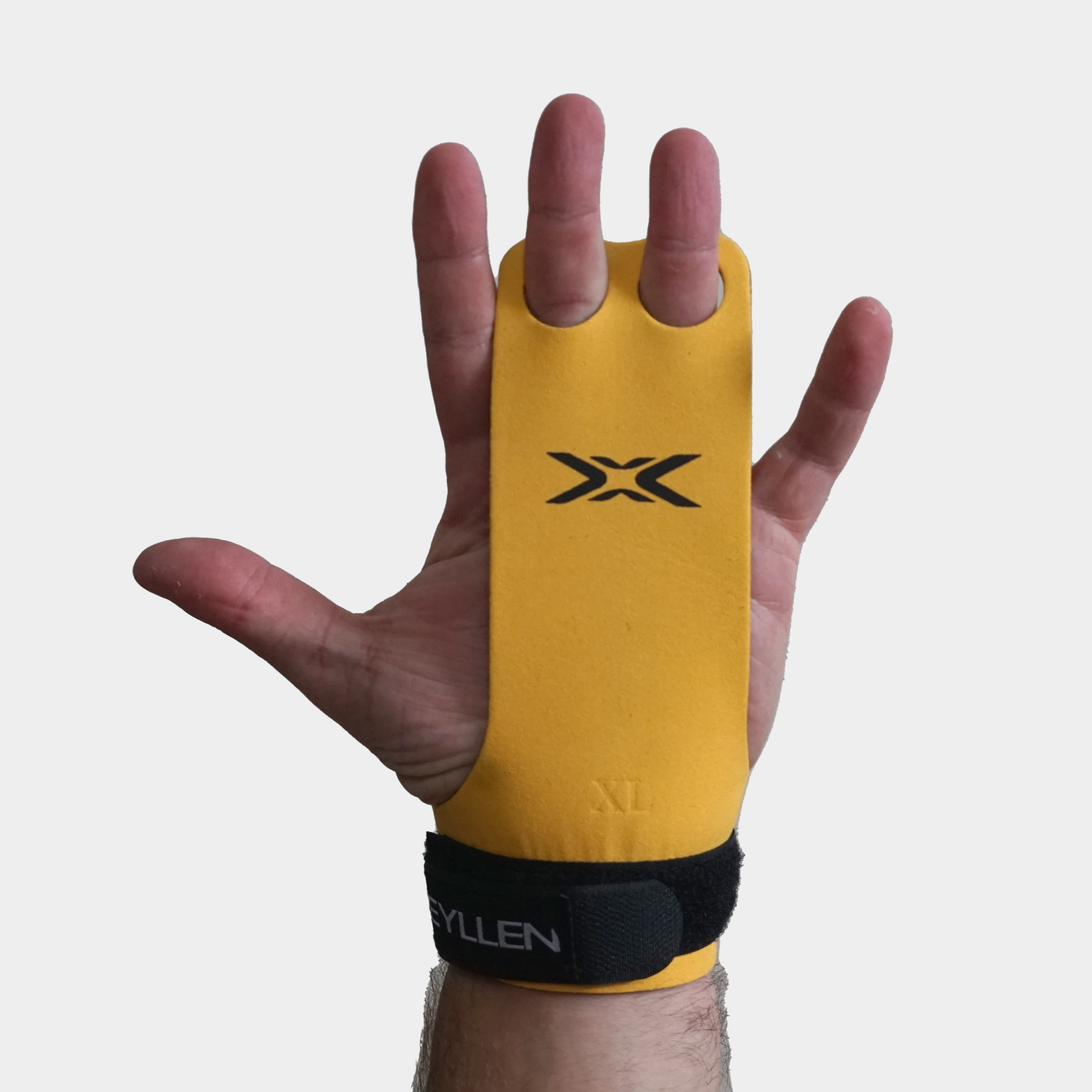 Reyllen X2 BumbleBee Crossfit Gymnastic Hand Grips - 2hole worn on hand view single