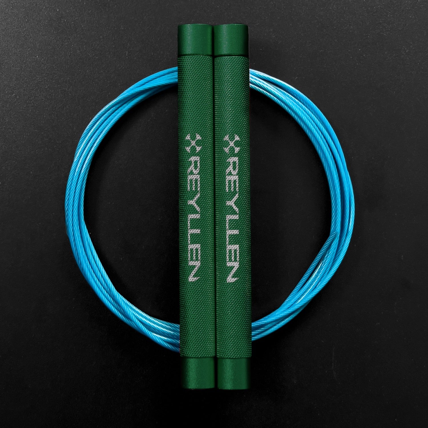 Reyllen Flare Mx Speed Skipping Jump Rope - Aluminium Handles - green with blue nylon coated cable