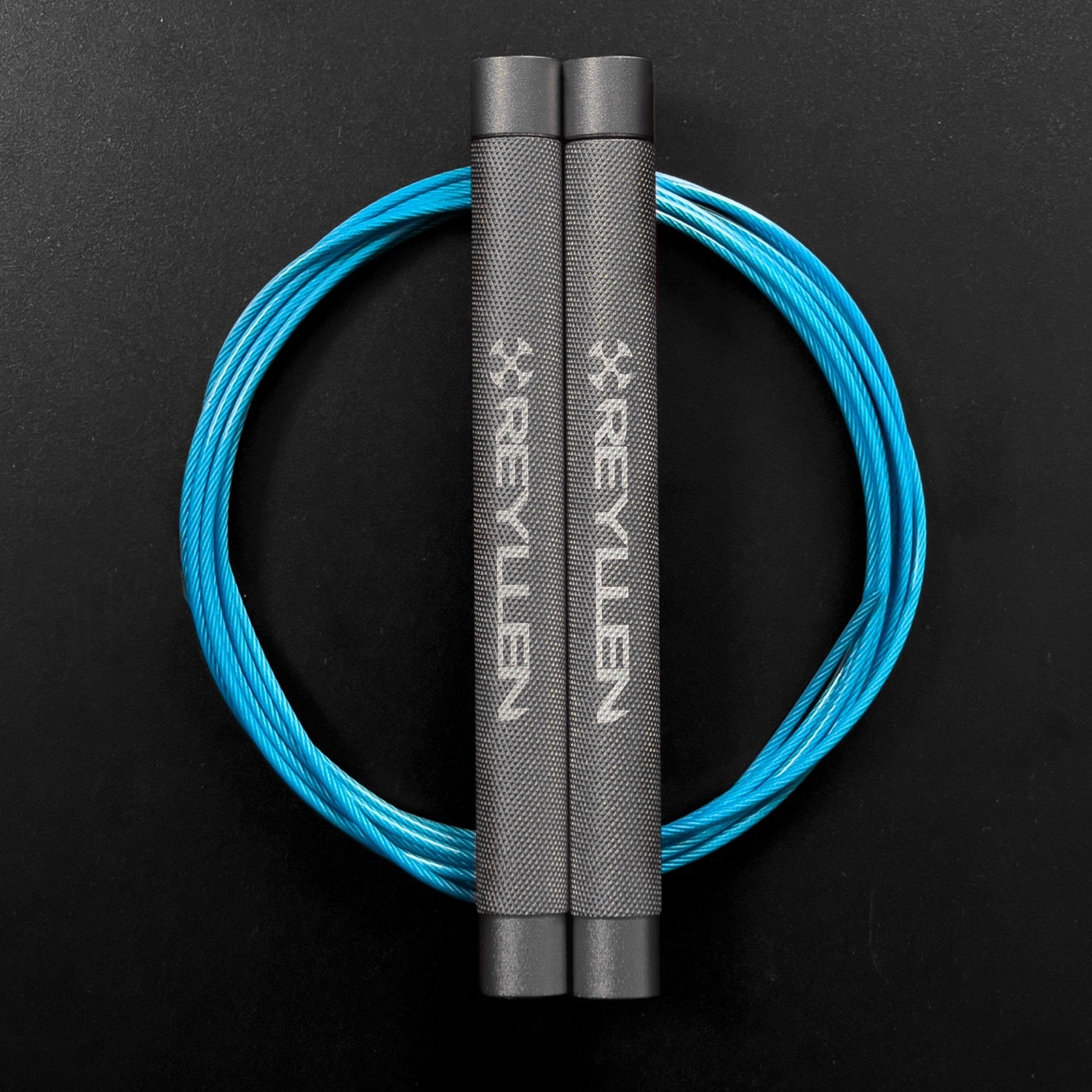 Reyllen Flare Mx Speed Skipping Jump Rope - Aluminium Handles - silver with blue nylon coated cable