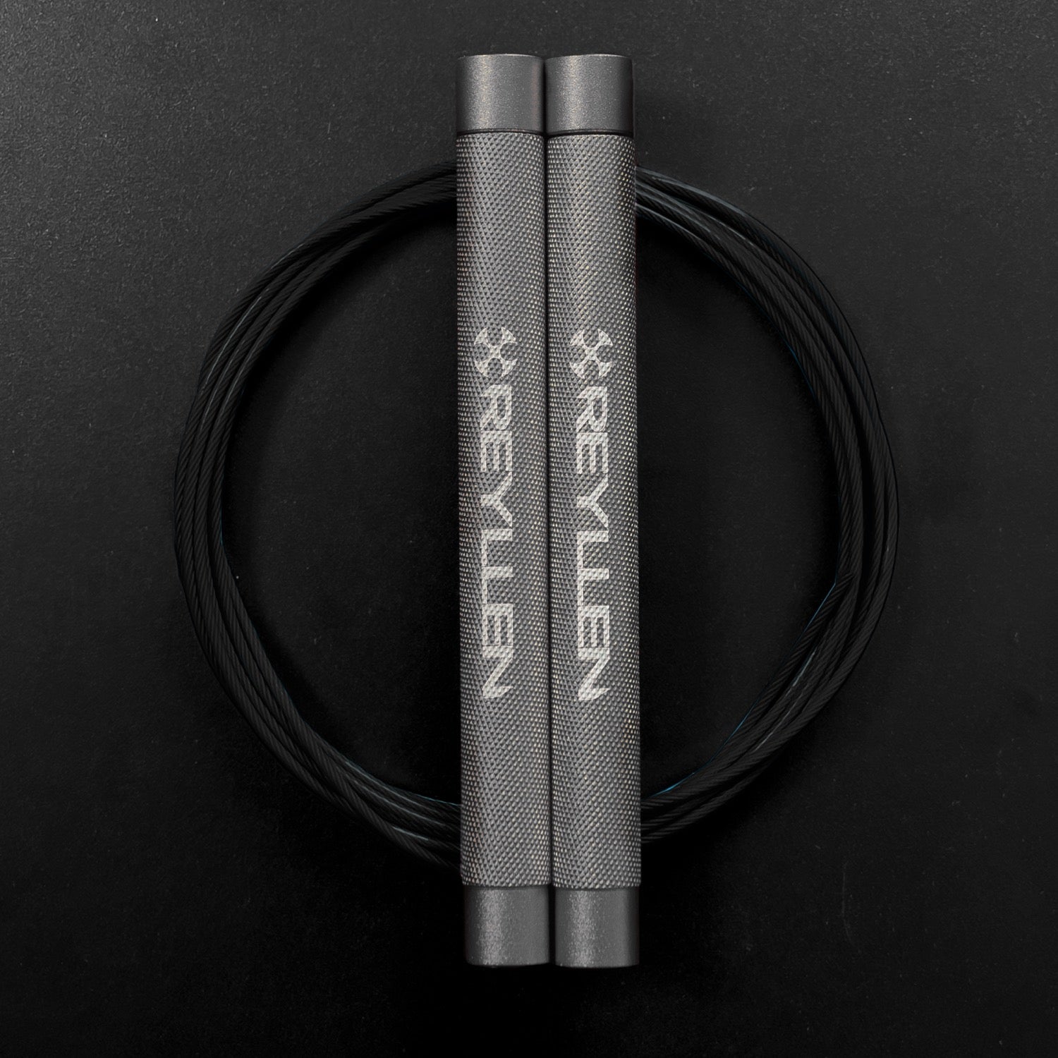 Reyllen Flare Mx Speed Skipping Jump Rope - Aluminium Handles - silver with black nylon coated cable