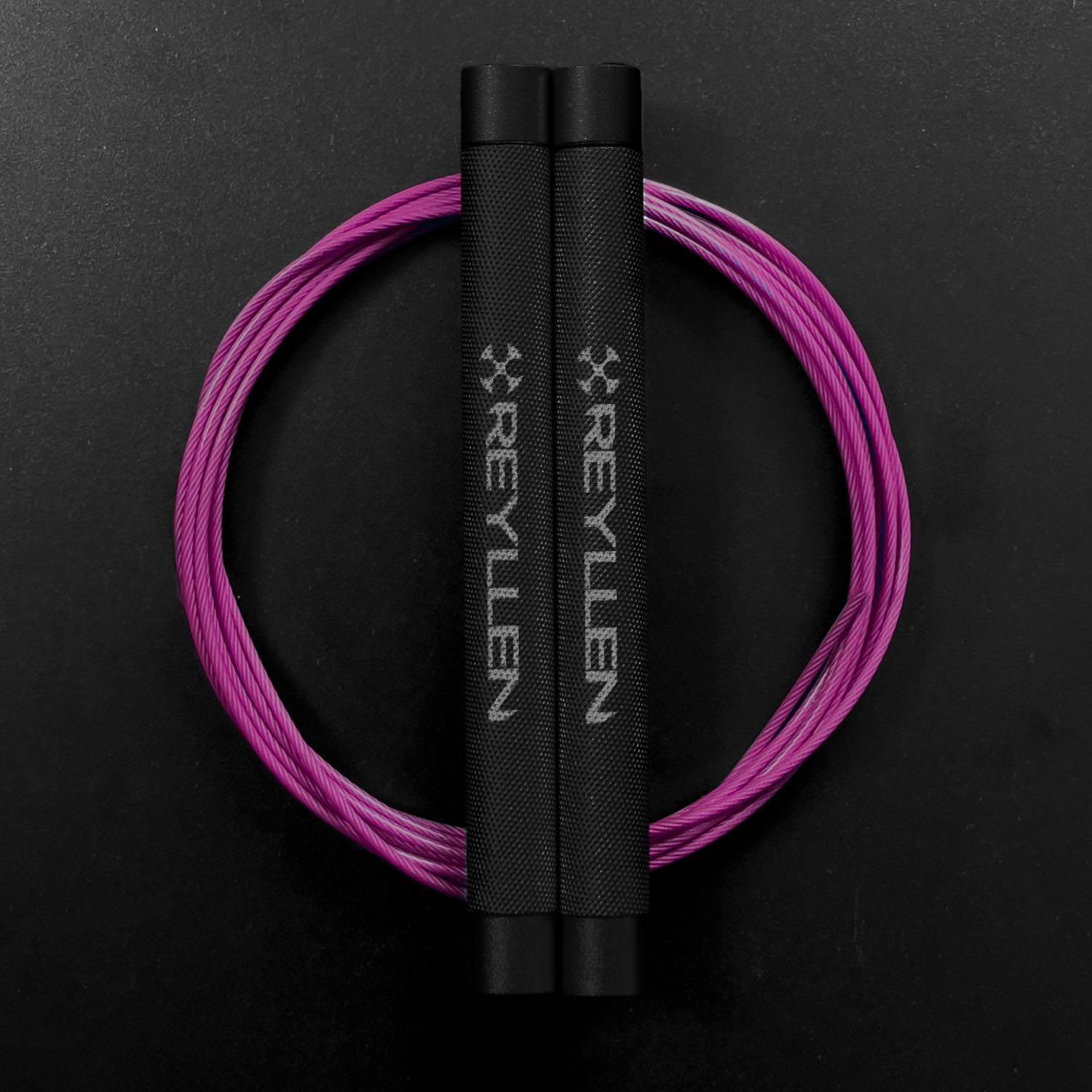 Reyllen Flare Mx Speed Skipping Jump Rope - Aluminium Handles - black with pink nylon coated cable