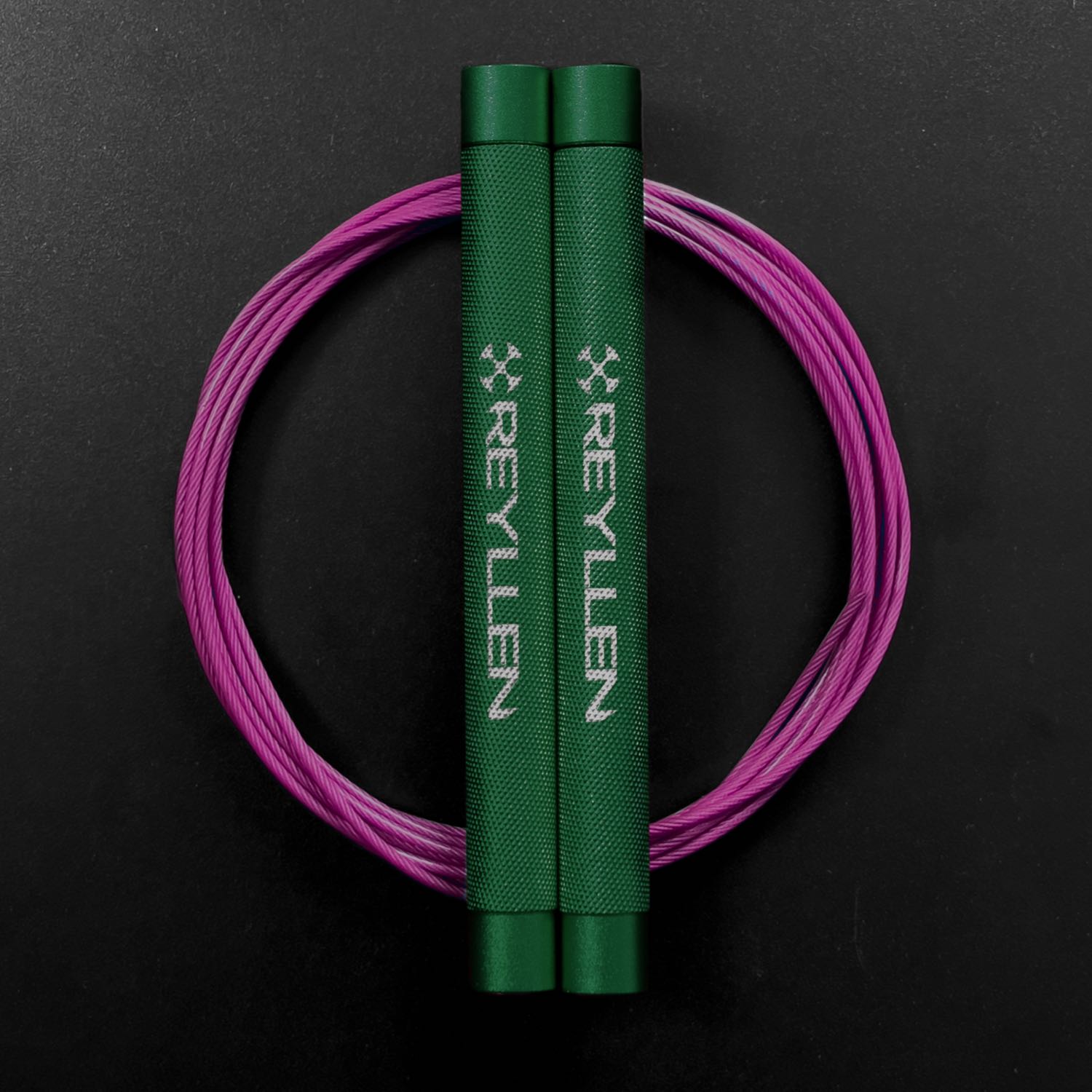 Reyllen Flare Mx Speed Skipping Jump Rope - Aluminium Handles - green with pink nylon coated cable